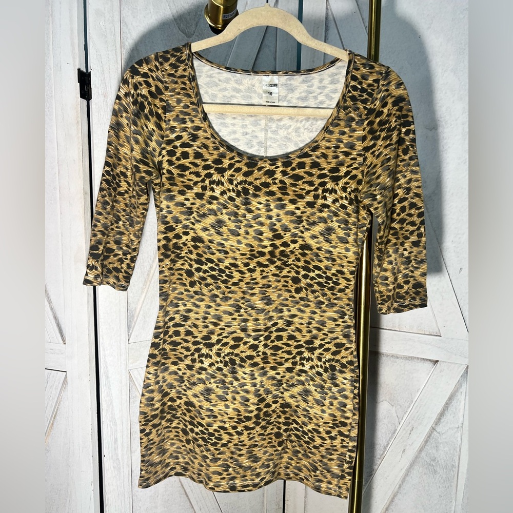 Leopard Print Mini Dress with 3/4 Sleeves